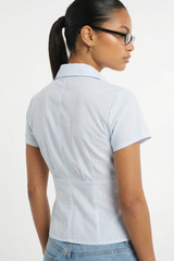 Fitted Short Sleeve Striped Blouse