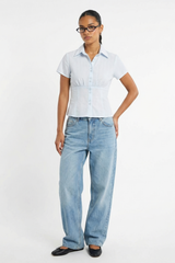 Fitted Short Sleeve Striped Blouse