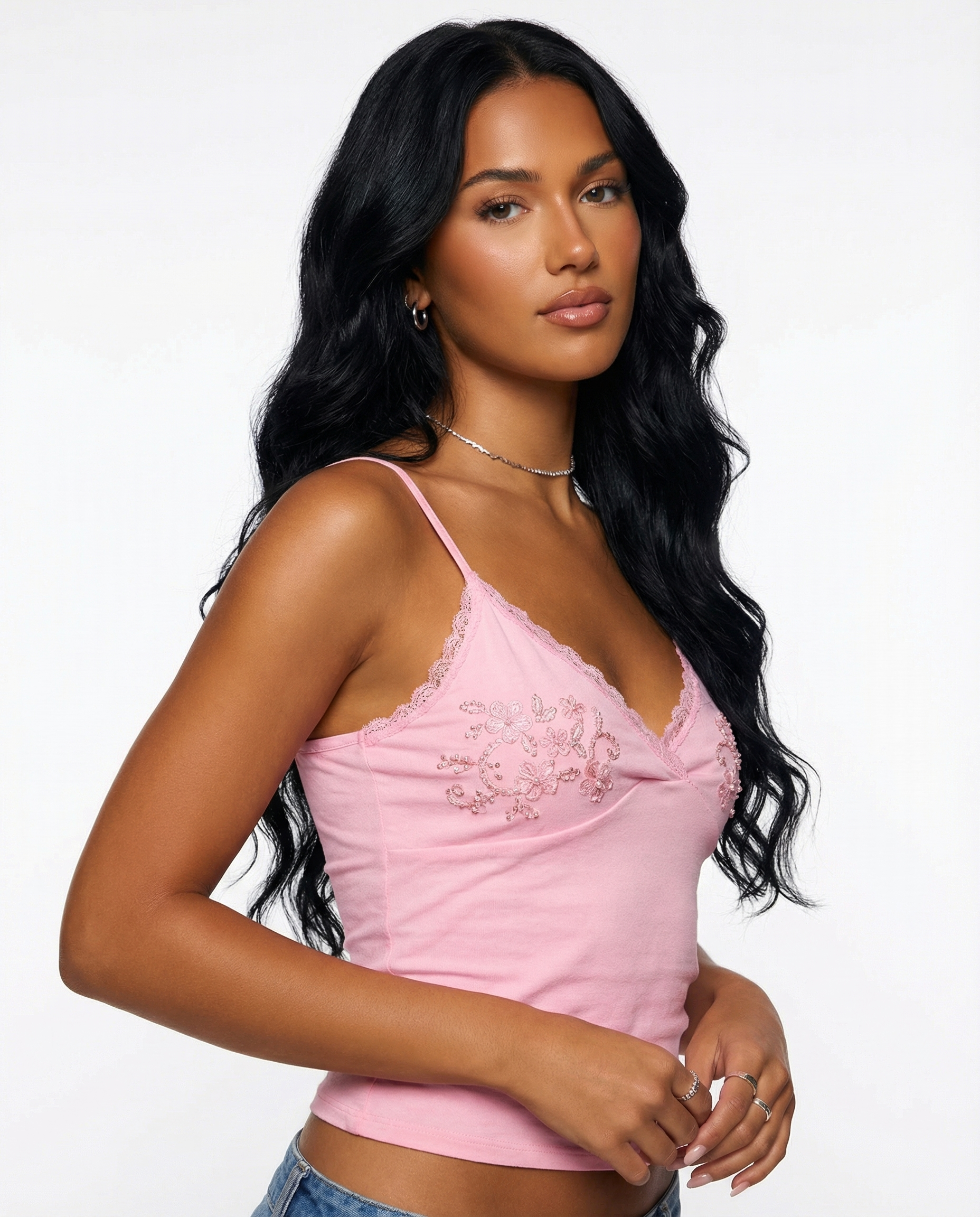 Beaded Lace Trim Tank Top
