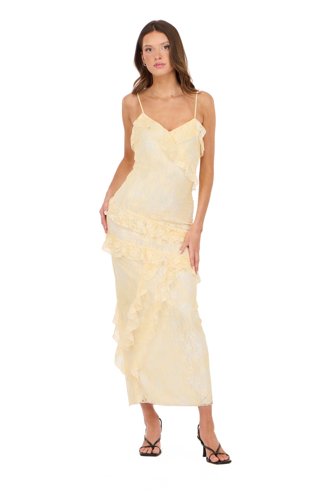 Printed Ruffled Lace Maxi Dress
