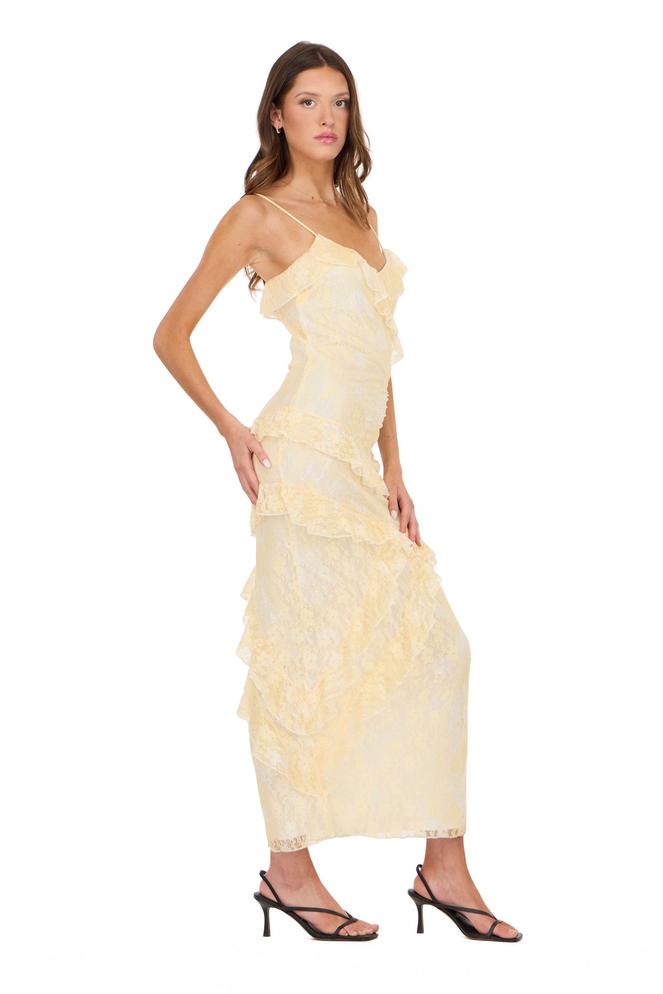 Printed Ruffled Lace Maxi Dress
