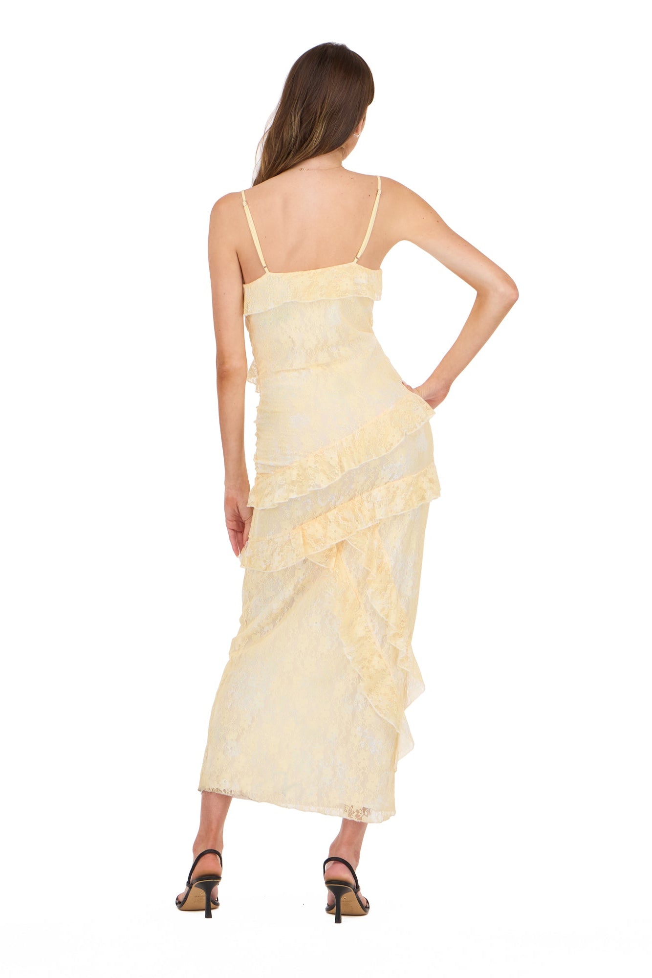 Printed Ruffled Lace Maxi Dress