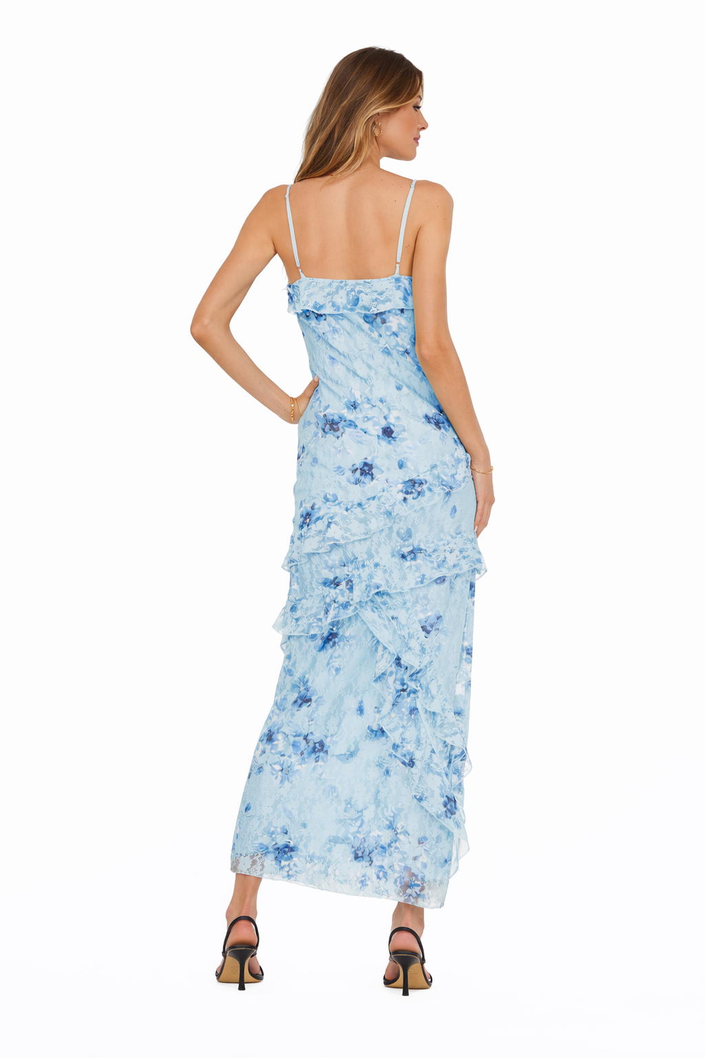 Printed Ruffled Lace Maxi Dress