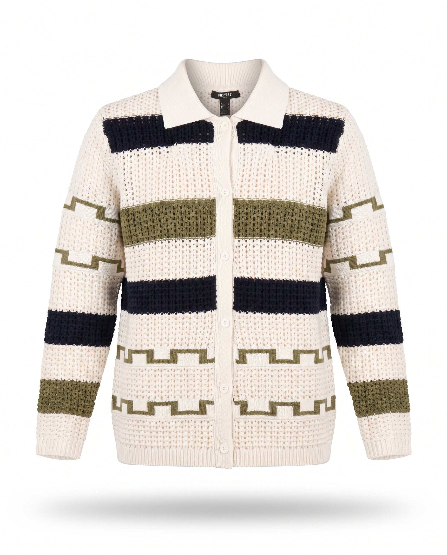 Crochet Stripe Button Front Cardigan