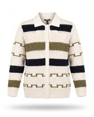 Crochet Stripe Button Front Cardigan