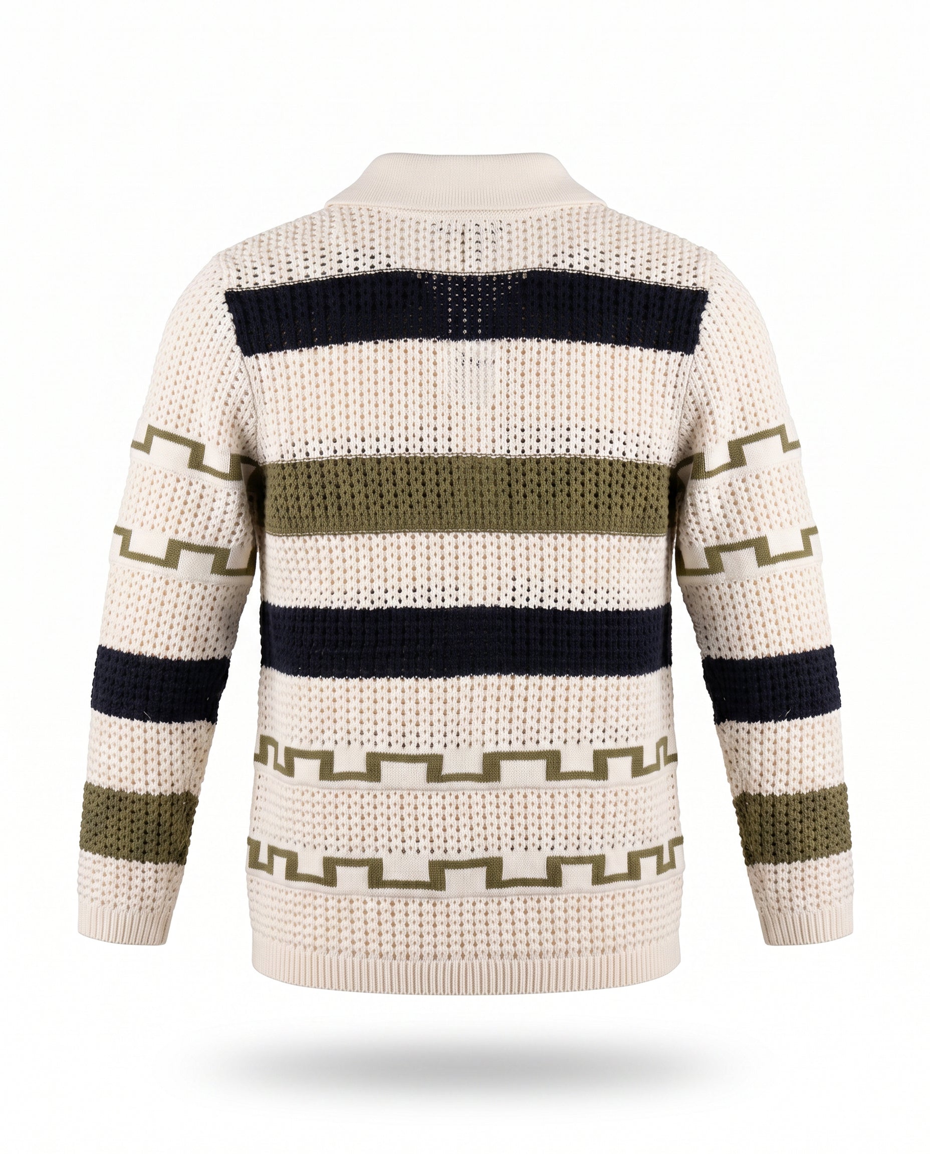 Crochet Stripe Button Front Cardigan