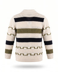 Crochet Stripe Button Front Cardigan