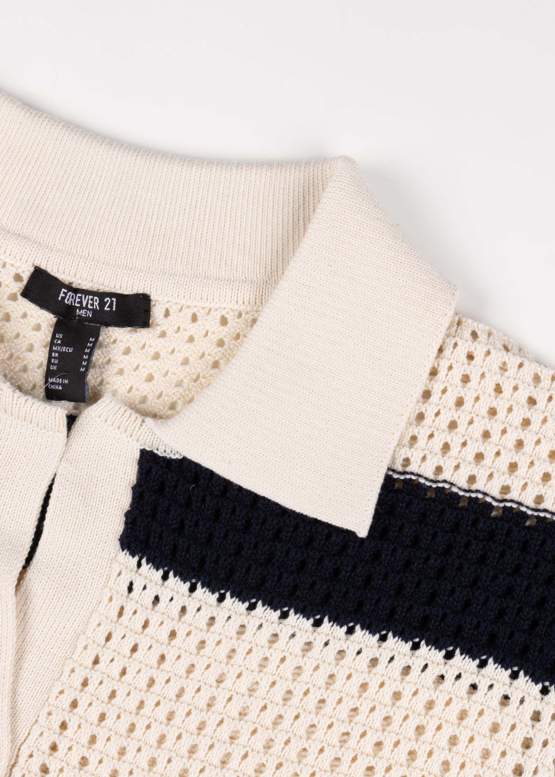 Crochet Stripe Button Front Cardigan