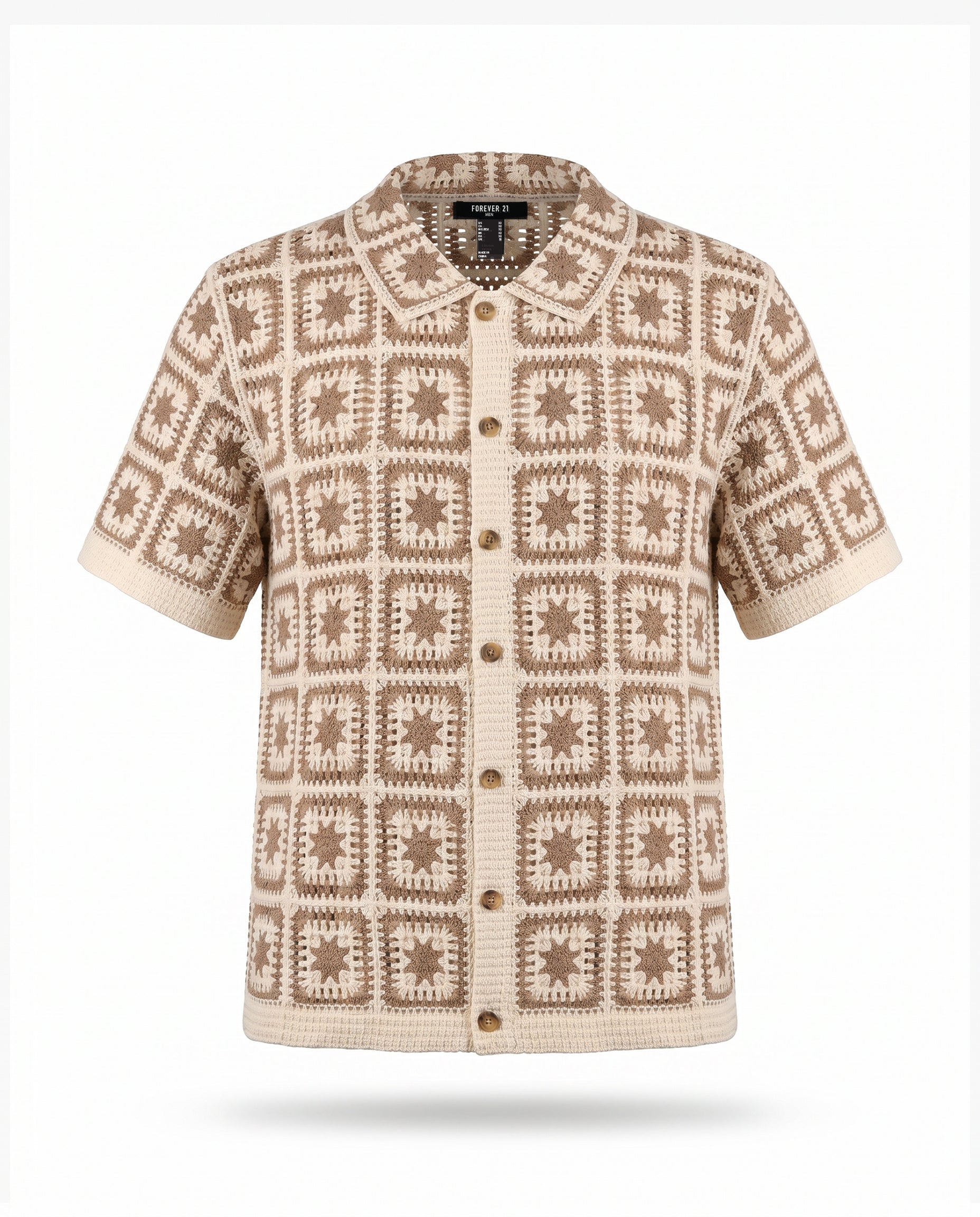 Crochet Short Sleeve Button Down Shirt