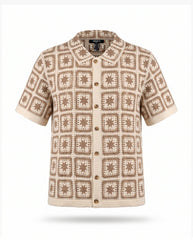 Crochet Short Sleeve Button Down Shirt