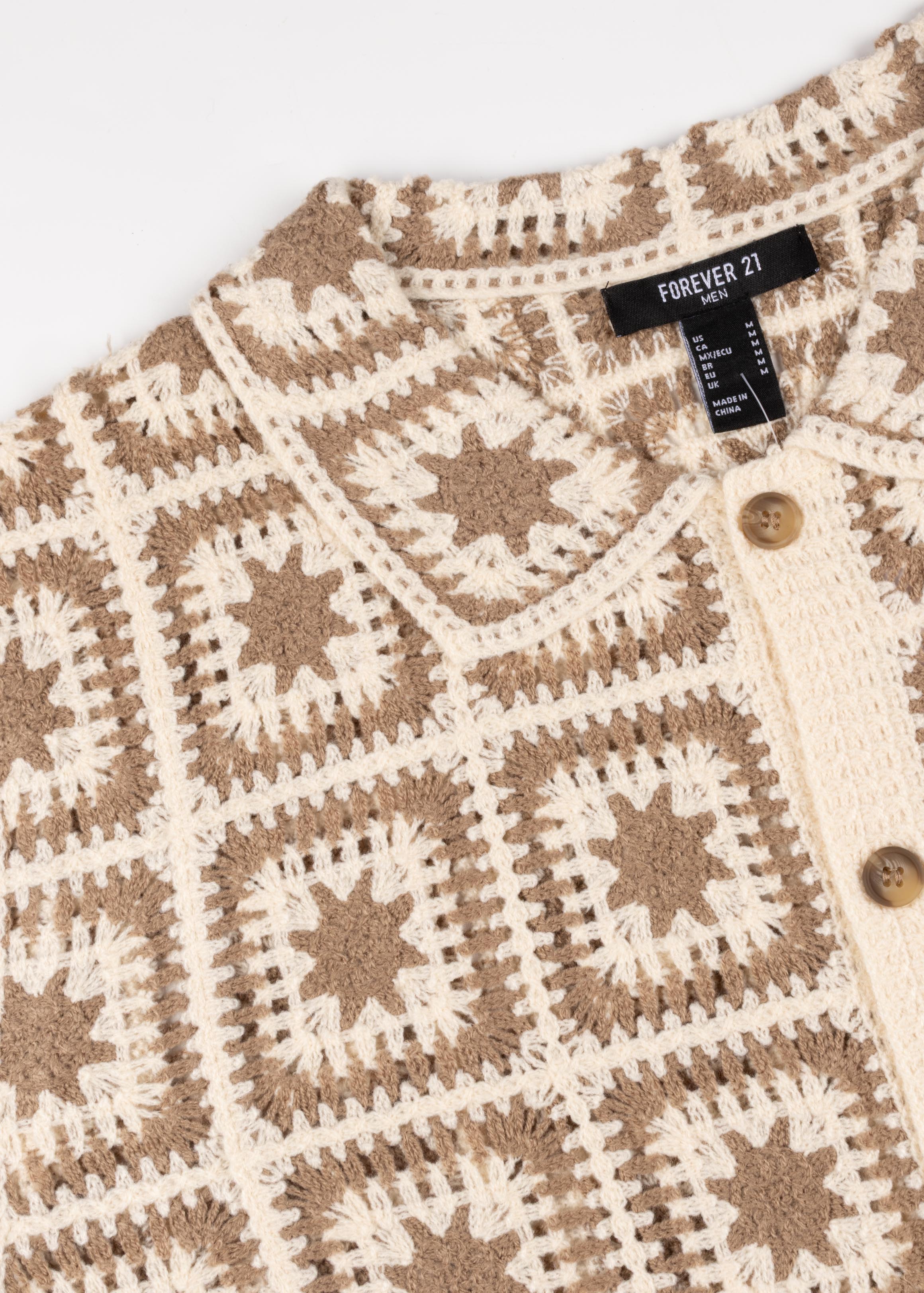 Crochet Short Sleeve Button Down Shirt