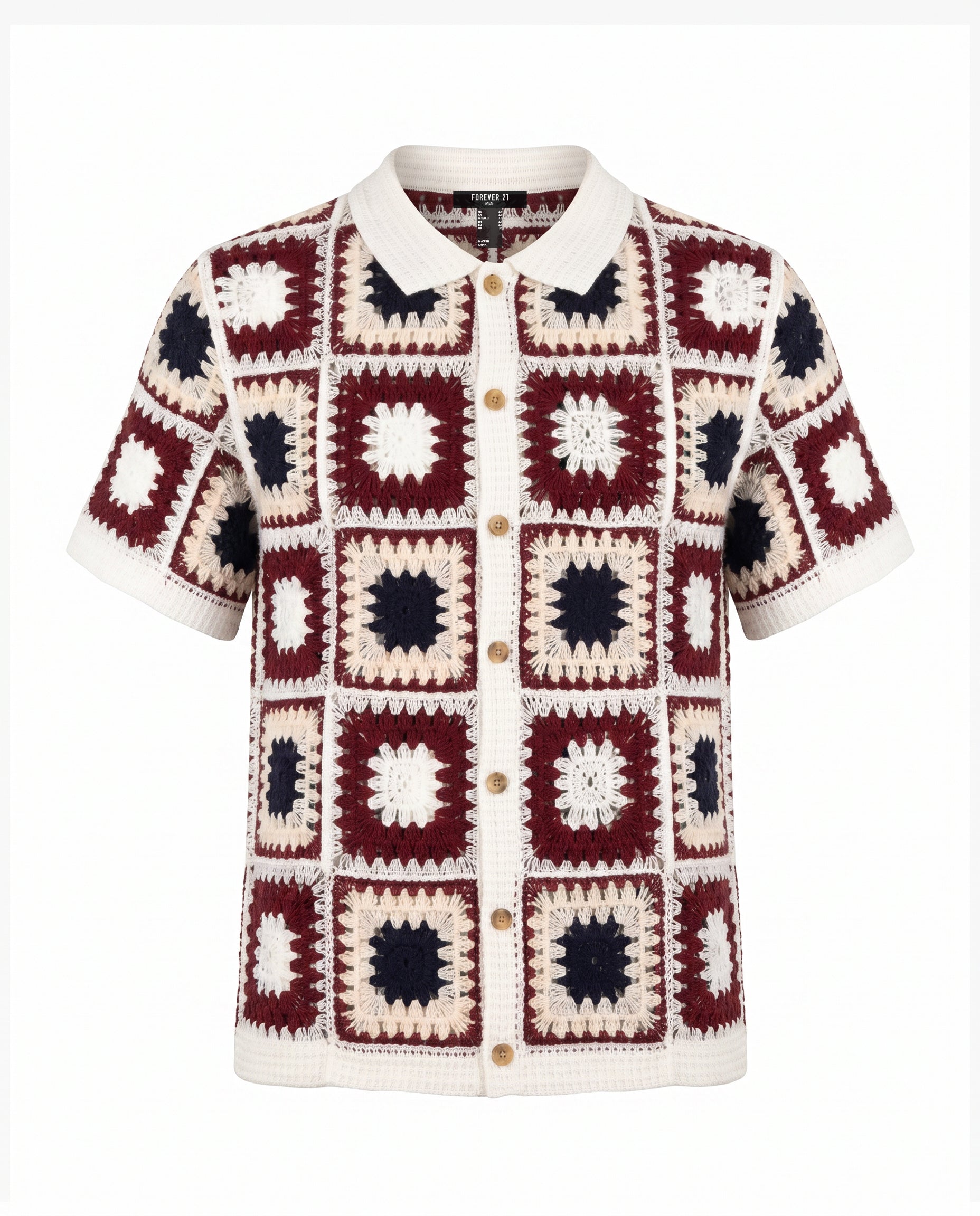 Crochet Short Sleeve Button Down Shirt