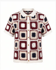 Crochet Short Sleeve Button Down Shirt