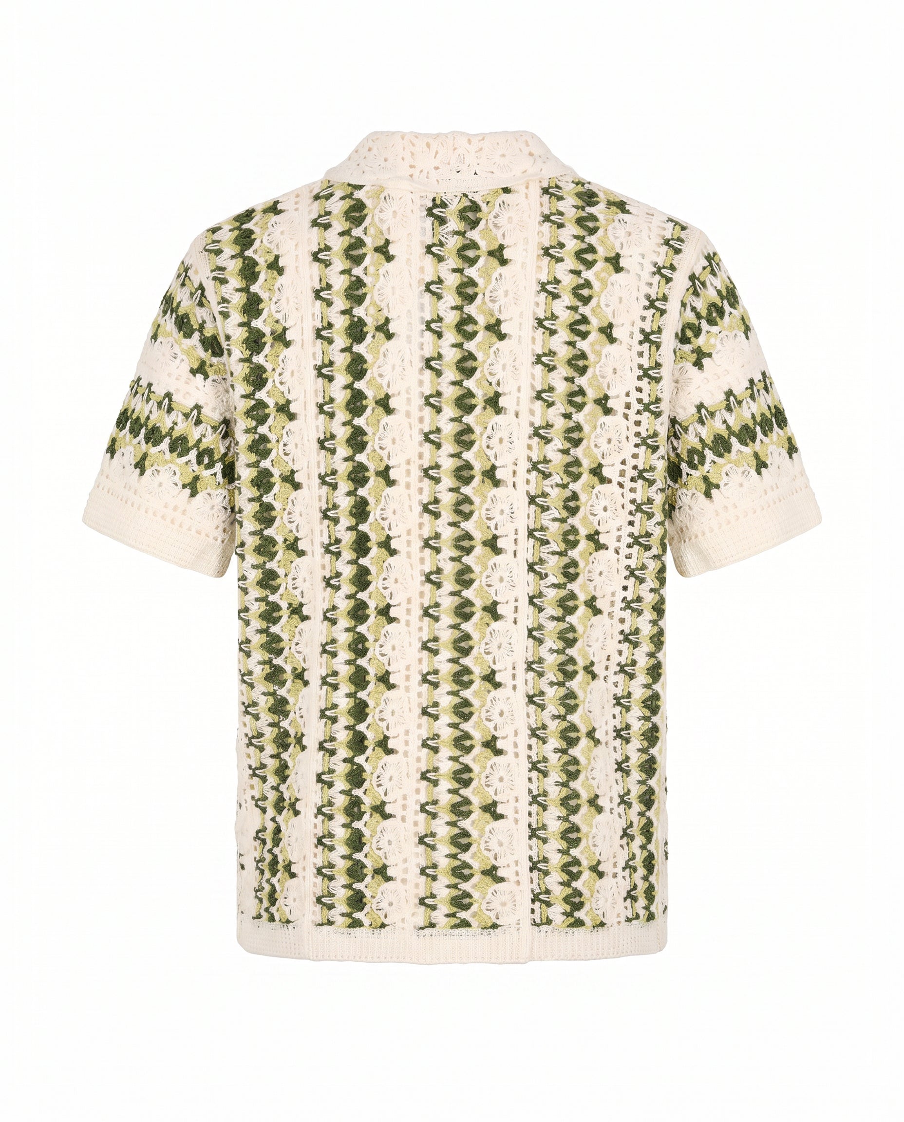 Striped Crochet Short Sleeve Button Down Shirt