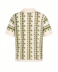 Striped Crochet Short Sleeve Button Down Shirt