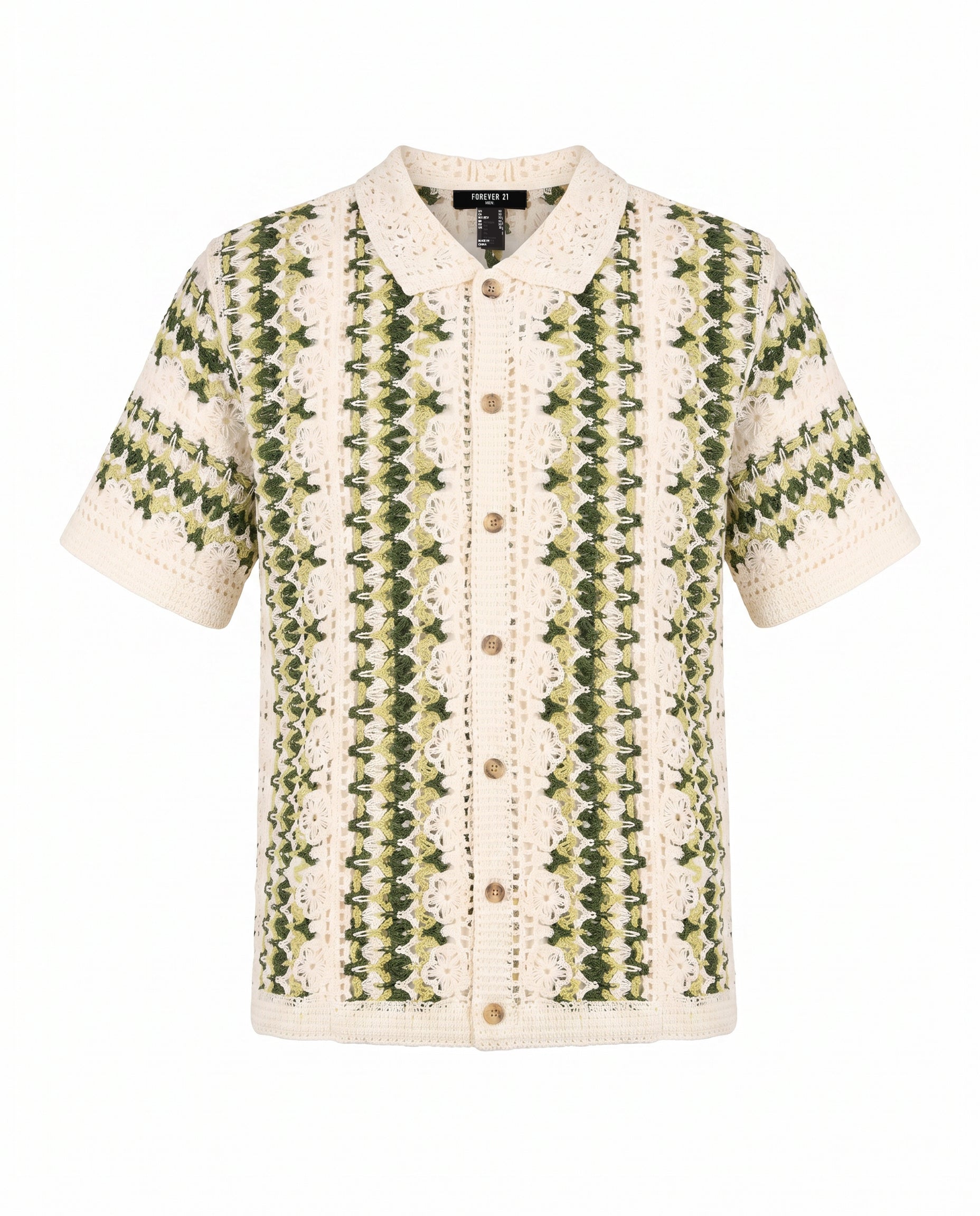Striped Crochet Short Sleeve Button Down Shirt