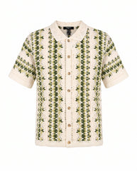 Striped Crochet Short Sleeve Button Down Shirt