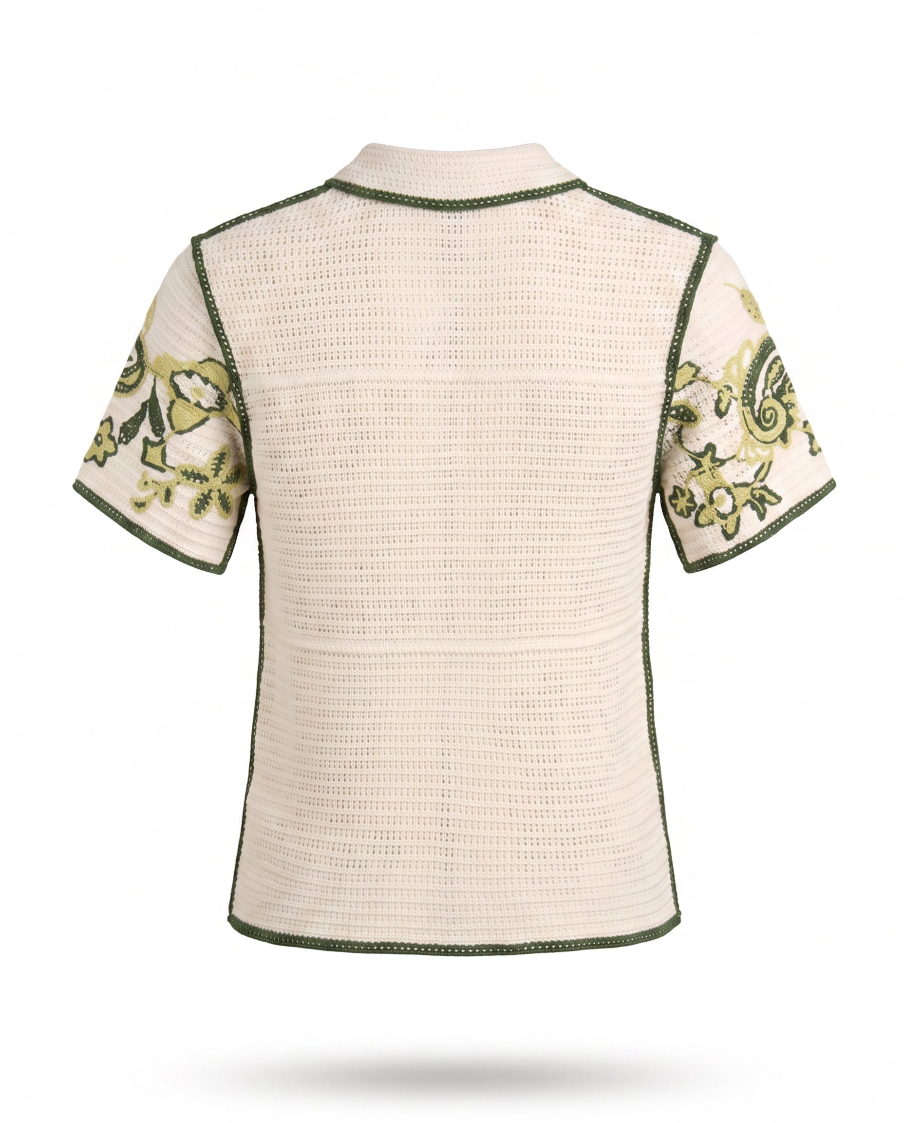 Botanical Crochet Short Sleeve Button Down Shirt
