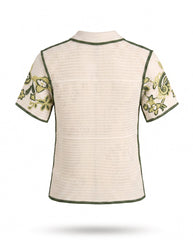 Botanical Crochet Short Sleeve Button Down Shirt