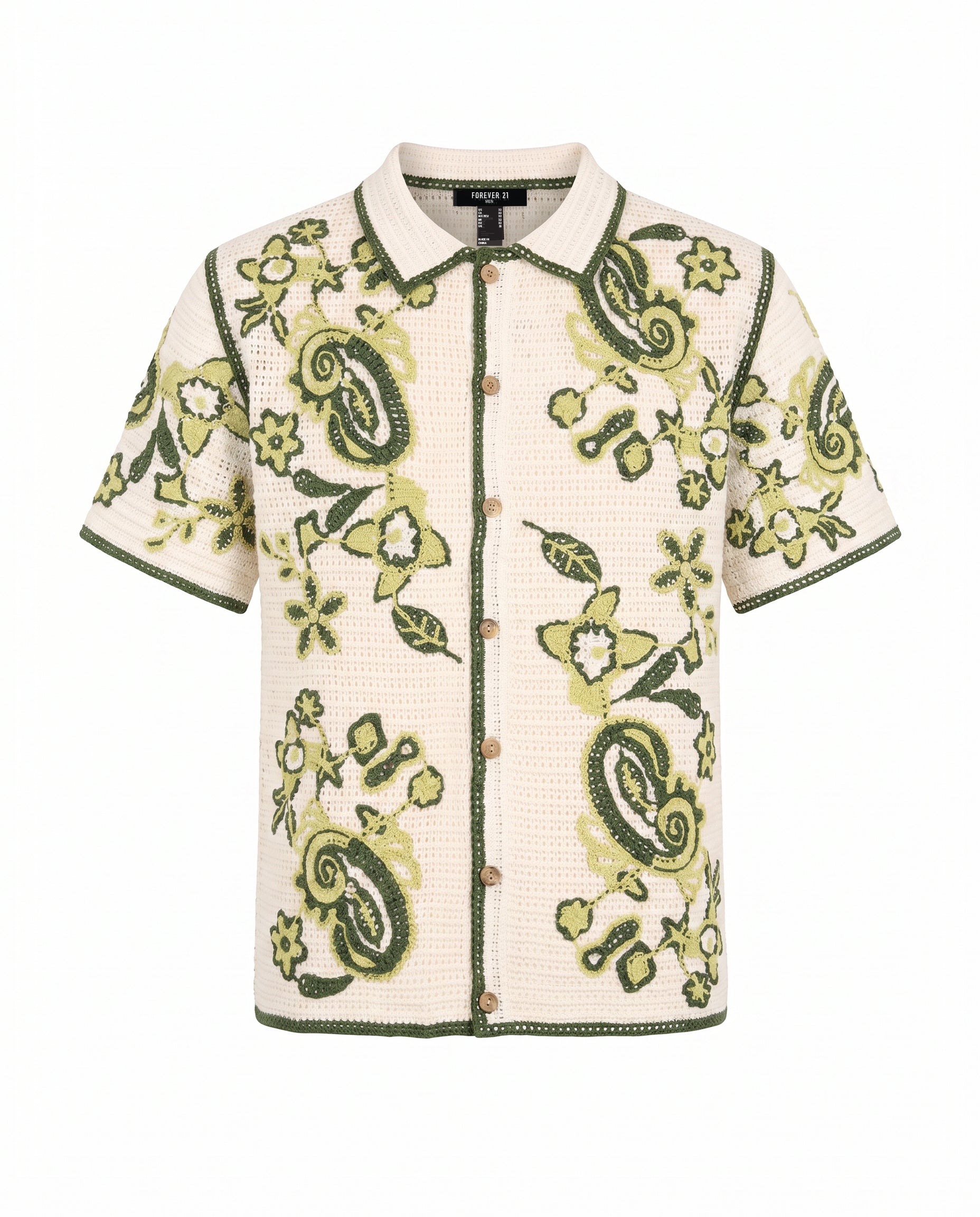 Botanical Crochet Short Sleeve Button Down Shirt