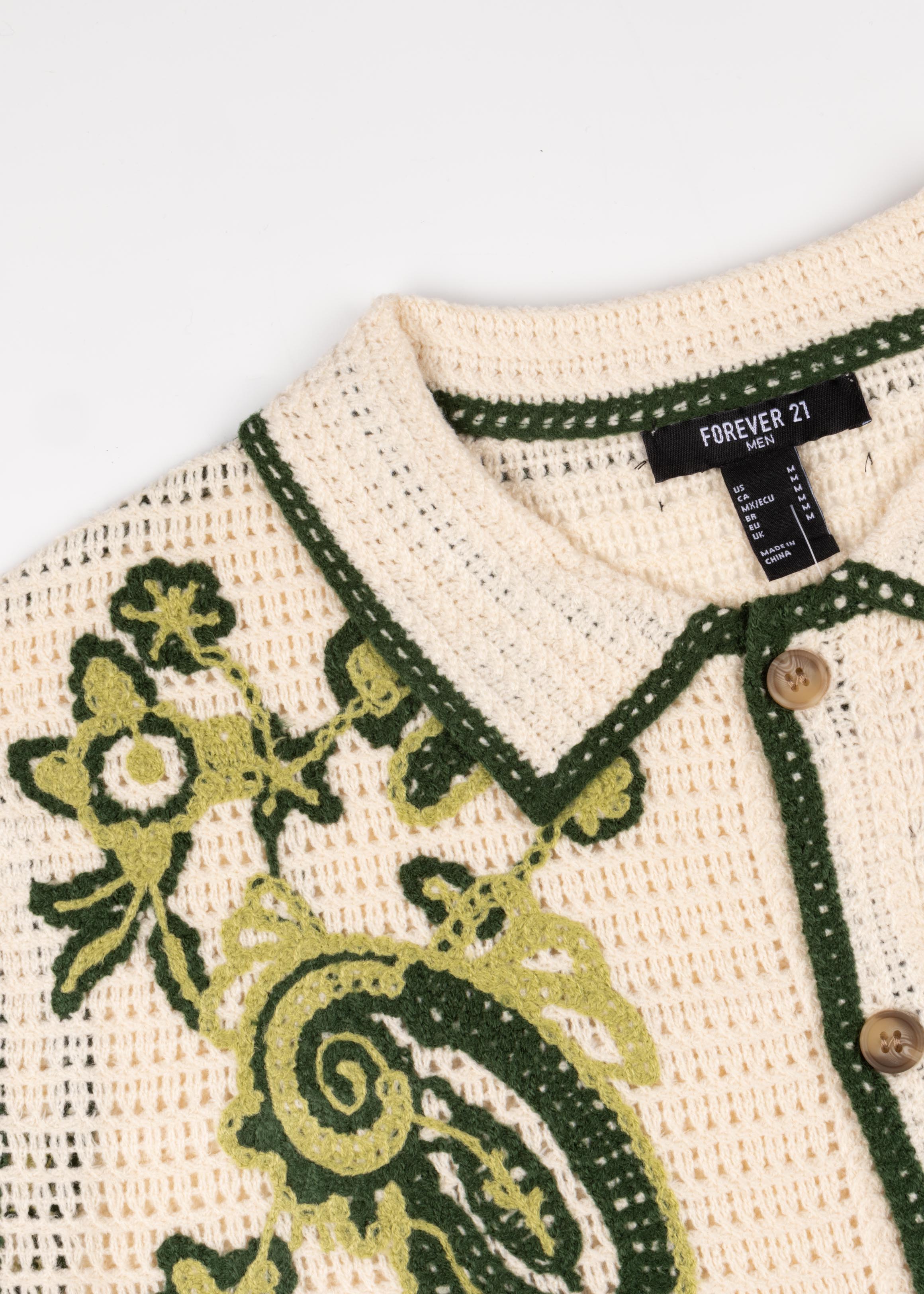 Botanical Crochet Short Sleeve Button Down Shirt
