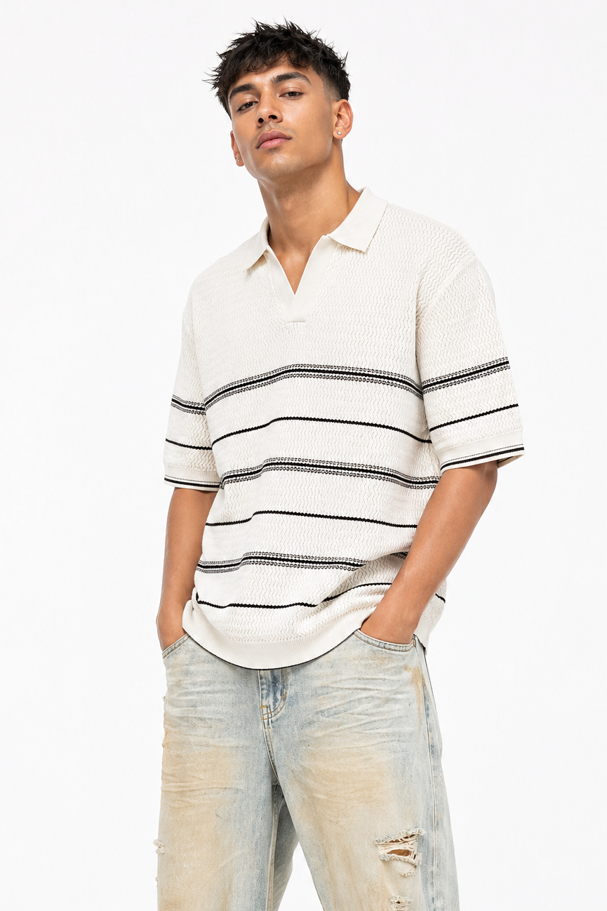 Striped Knit Collared Shirt