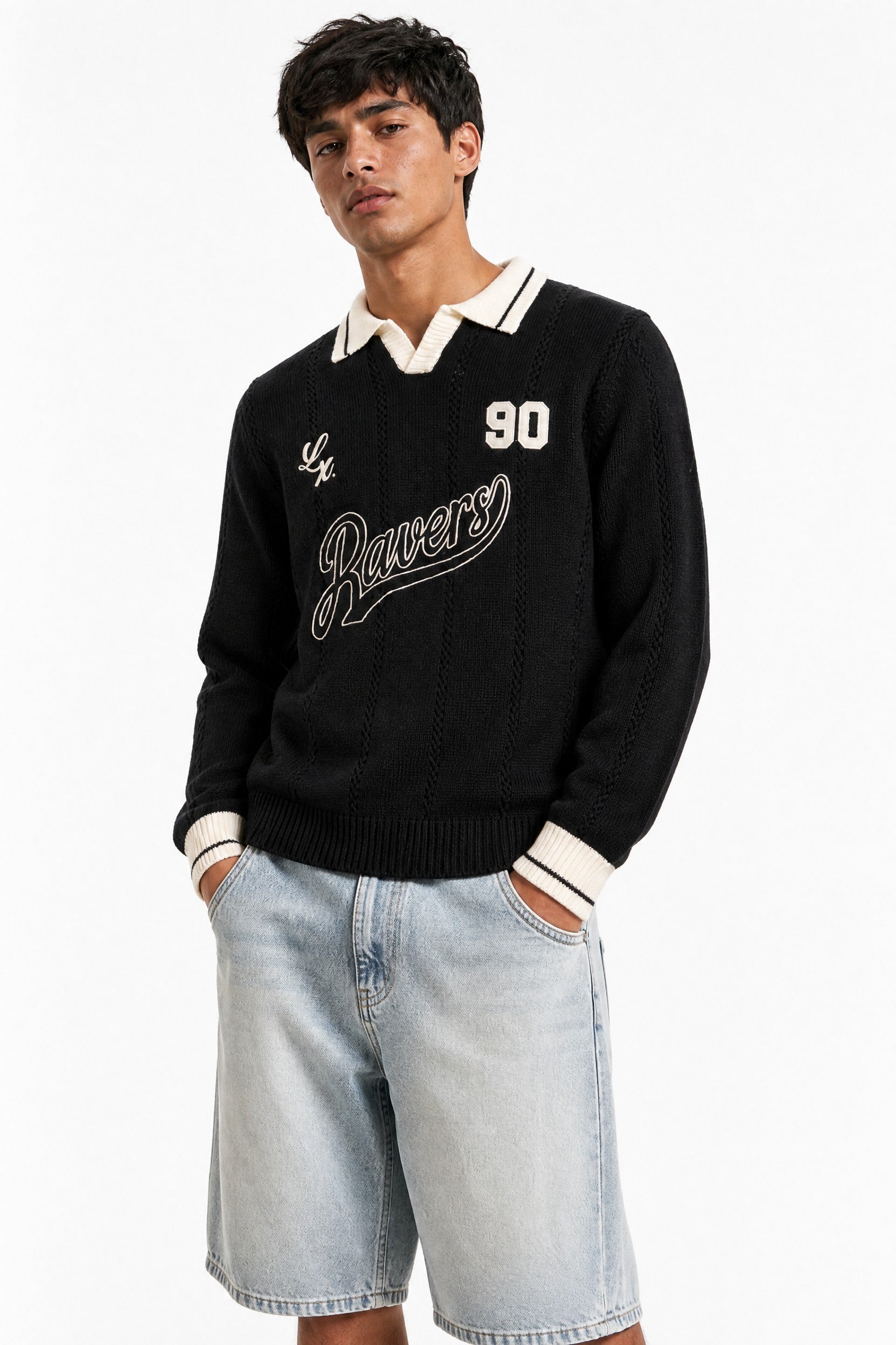 Graphic Long Sleeve Knit Polo