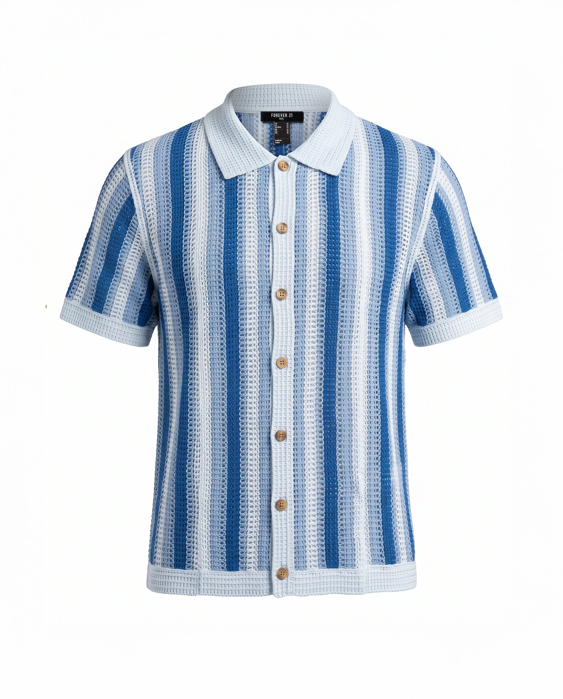 Striped Open Knit Button Down Shirt