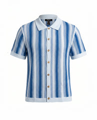 Striped Open Knit Button Down Shirt