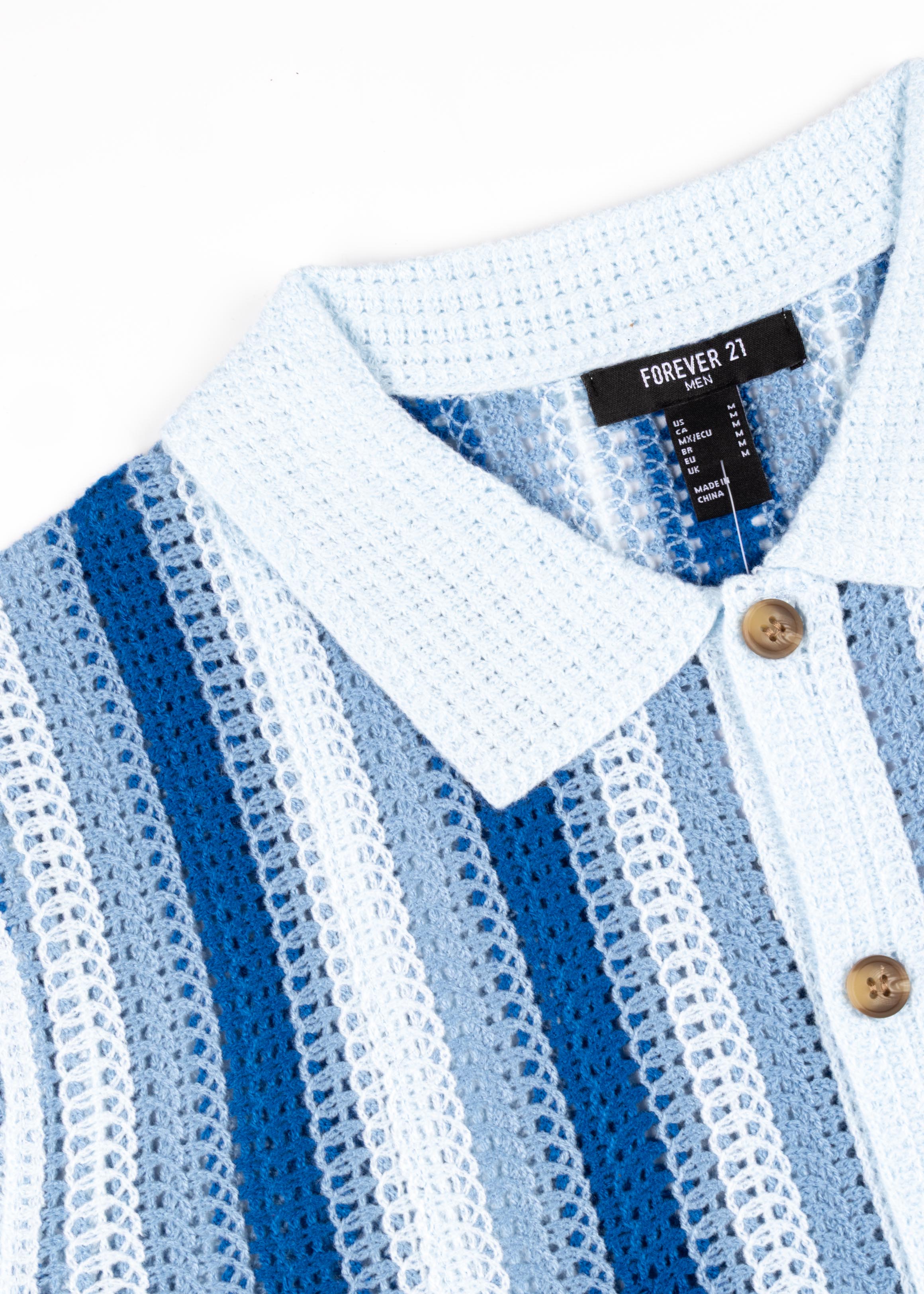 Striped Open Knit Button Down Shirt