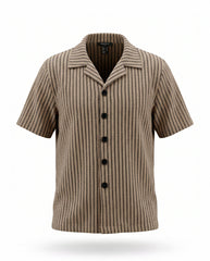 Striped Textured Knit Button Down Shirt