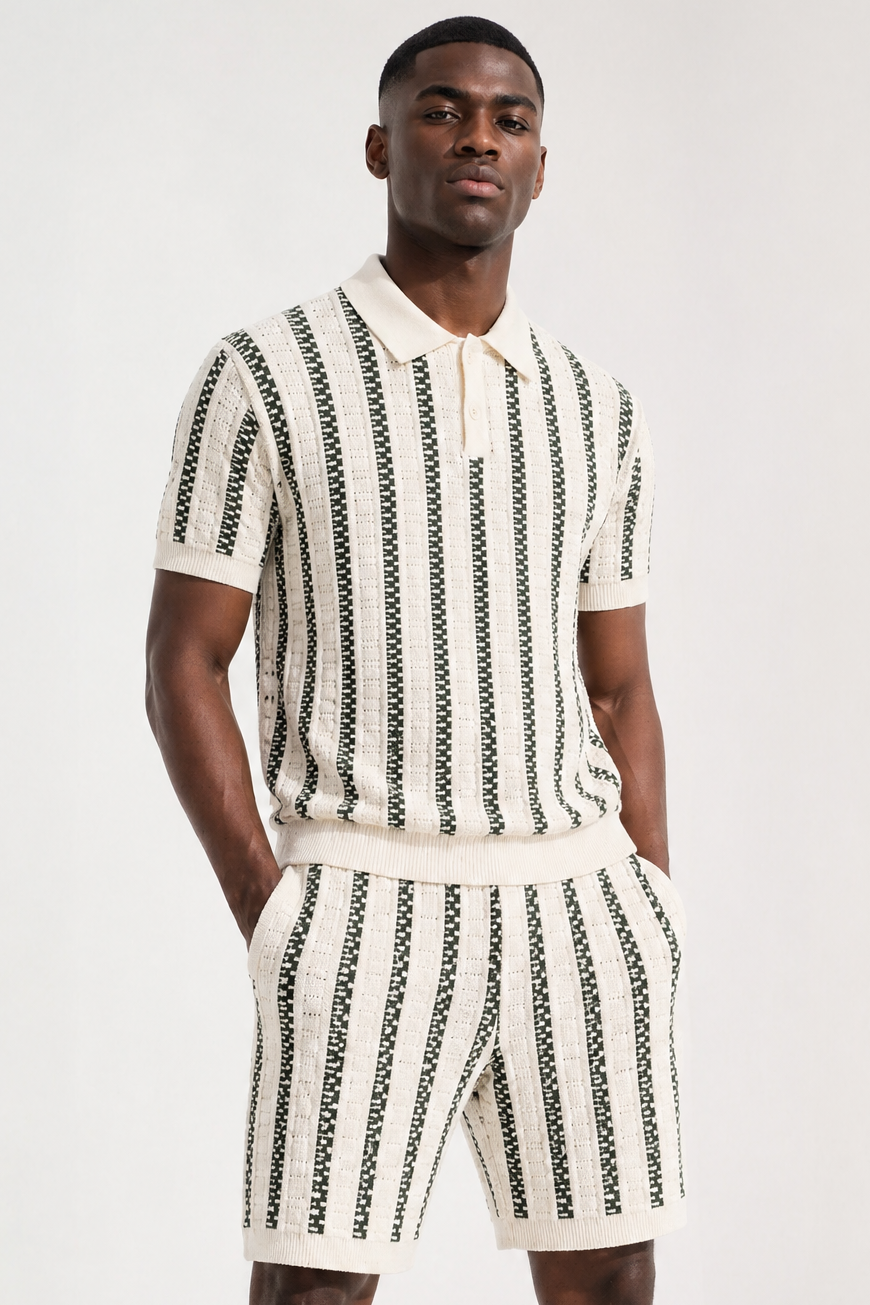 Striped Knit Polo Shirt