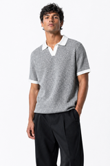 Contrast Hem Knit Collared Shirt