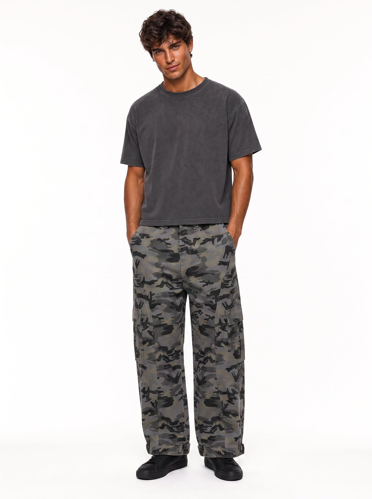 Camo Wide Leg Cargo Pants