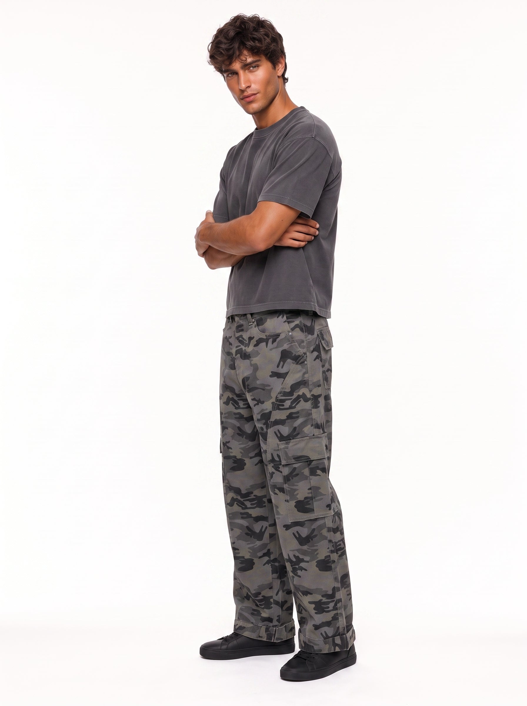 Camo Wide Leg Cargo Pants