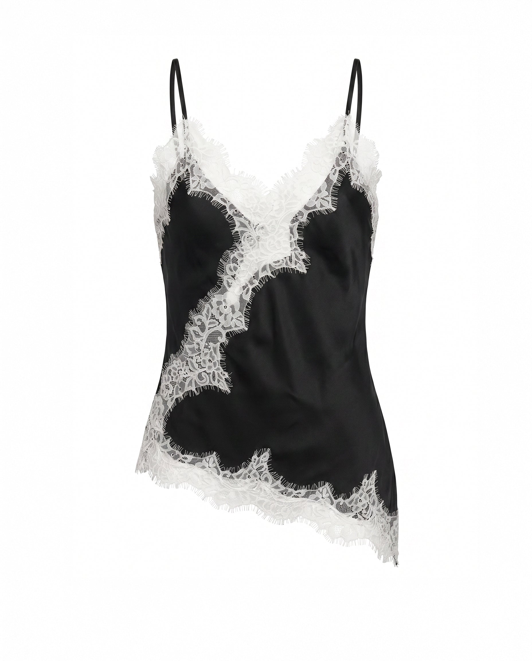 Asymmetrical Lace Trim Satin Cami Top