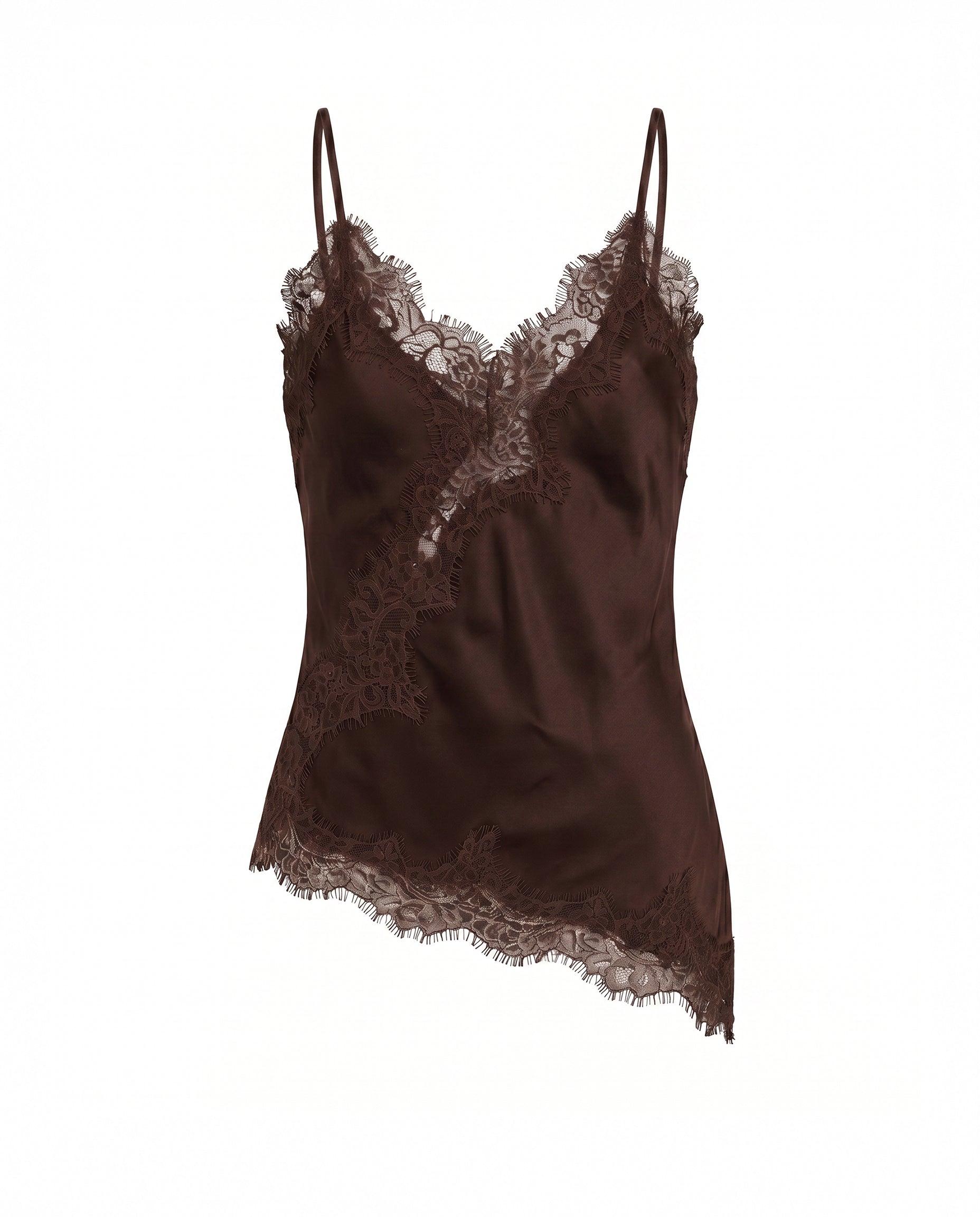 Asymmetrical Lace Trim Satin Cami Top