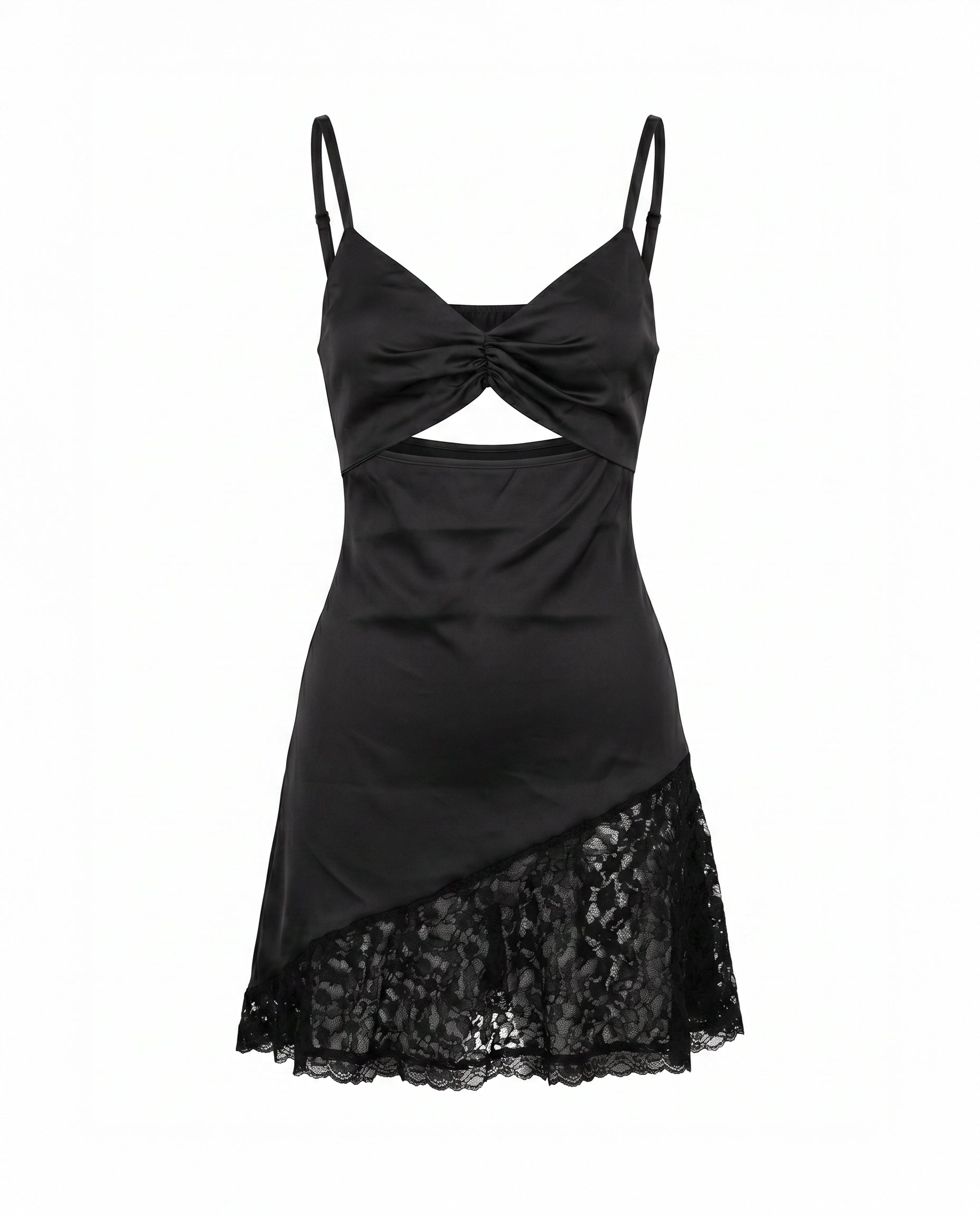Satin Lace Cutout Mini Dress