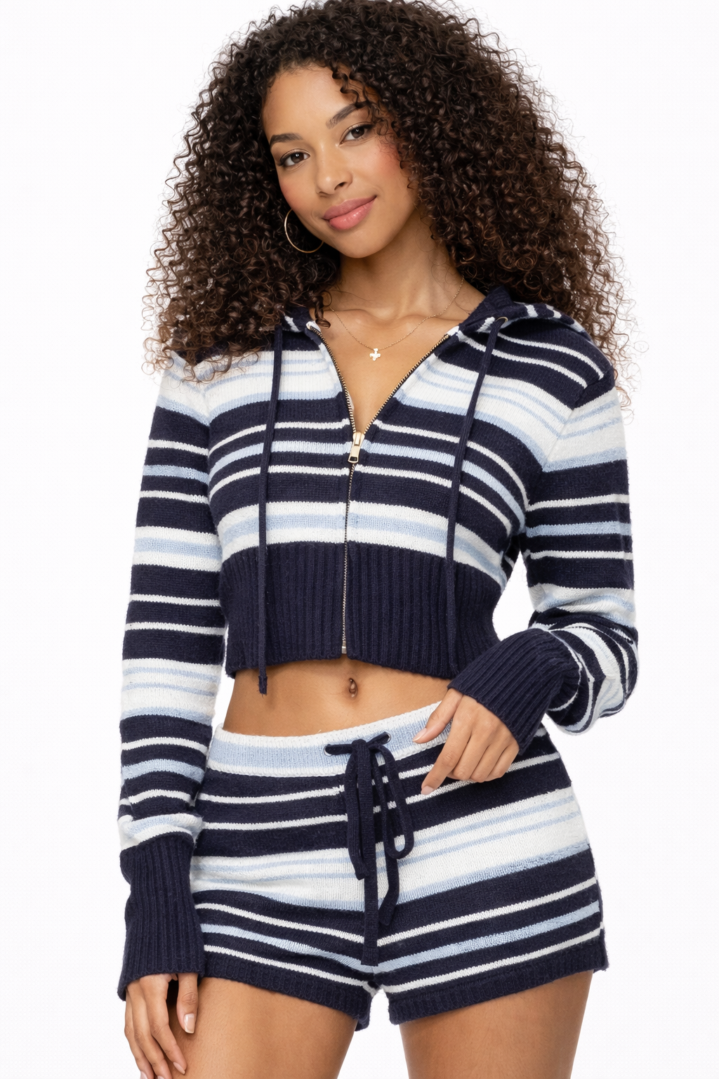 Knit Striped Shorts and Full Zip