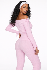 Cable Knit Off The Shoulder Sweater and Pant Set