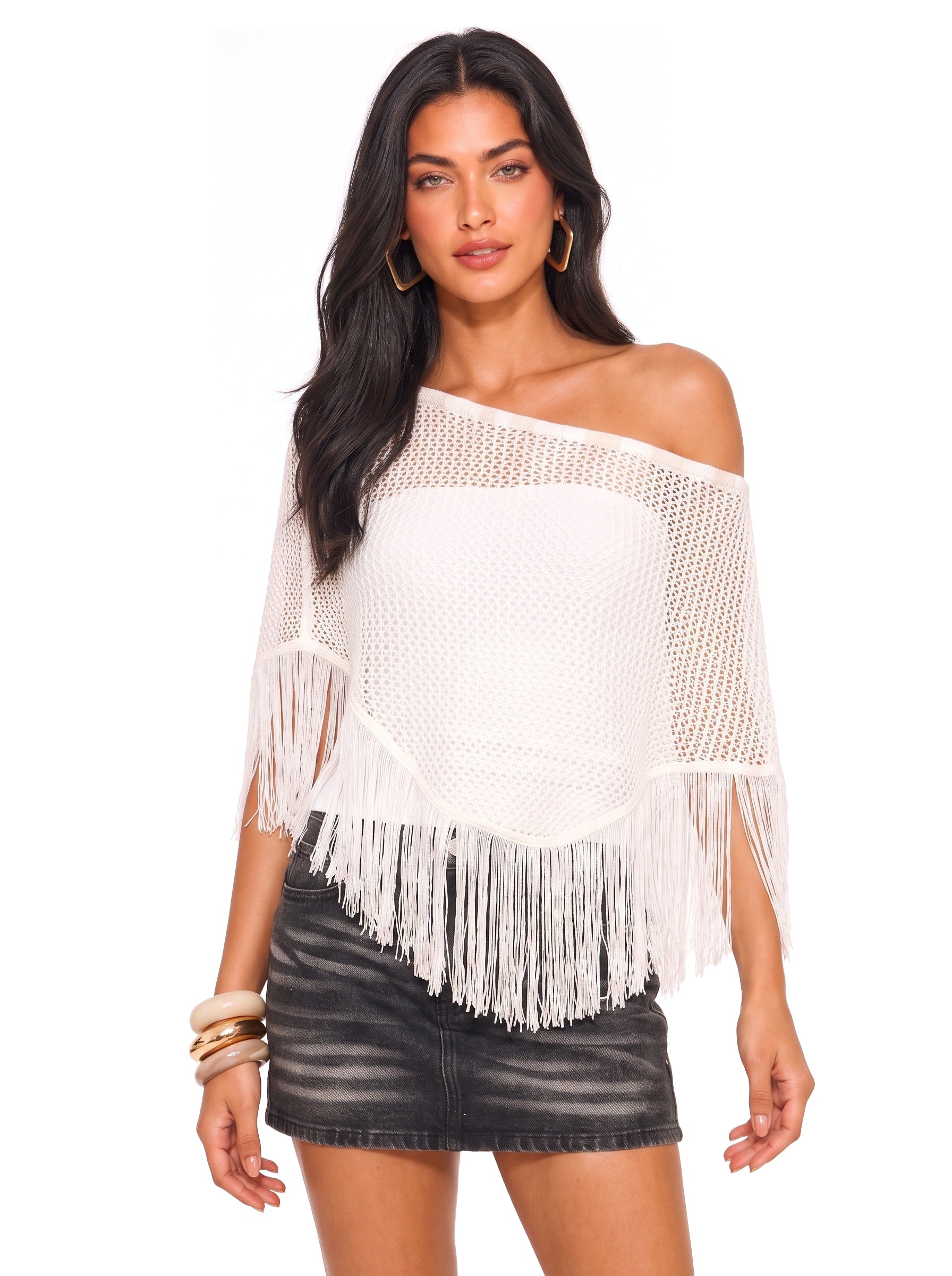Fringe Crochet Knit Poncho