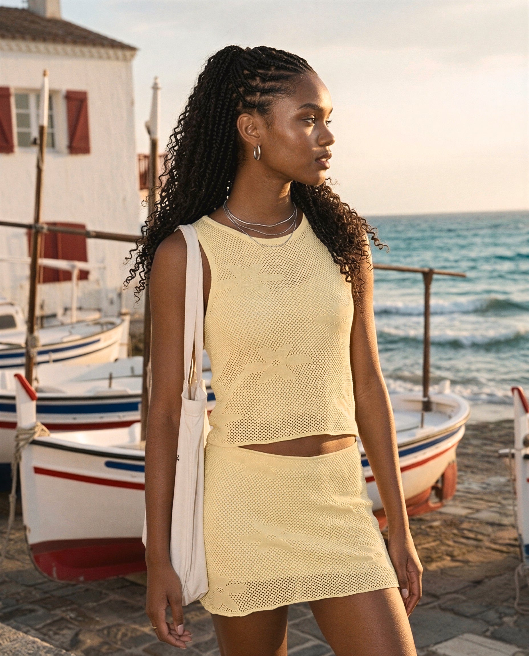 Crochet Knit Tank and Mini Skirt Set