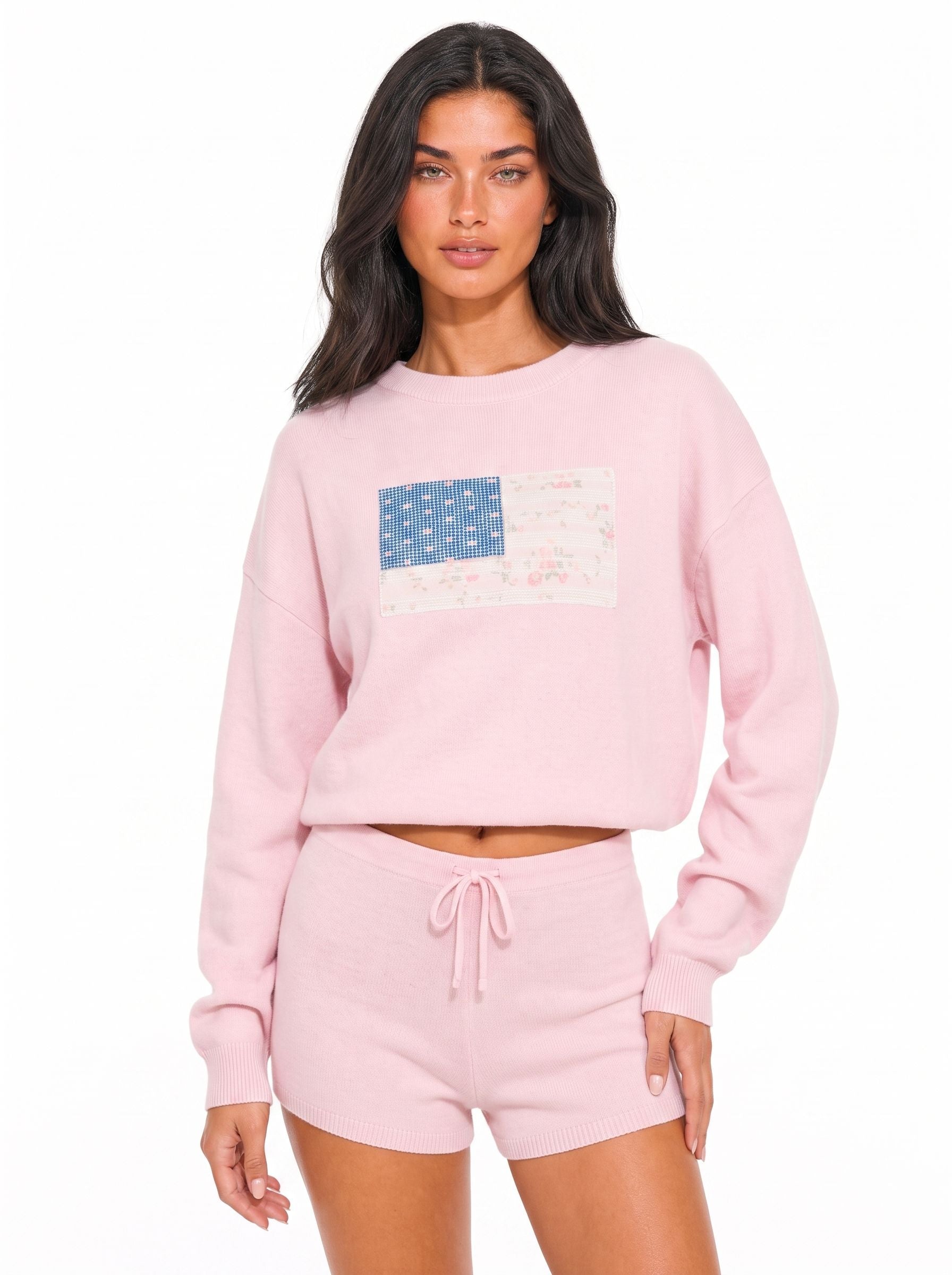 Graphic Knit Sweater And Shorts Set