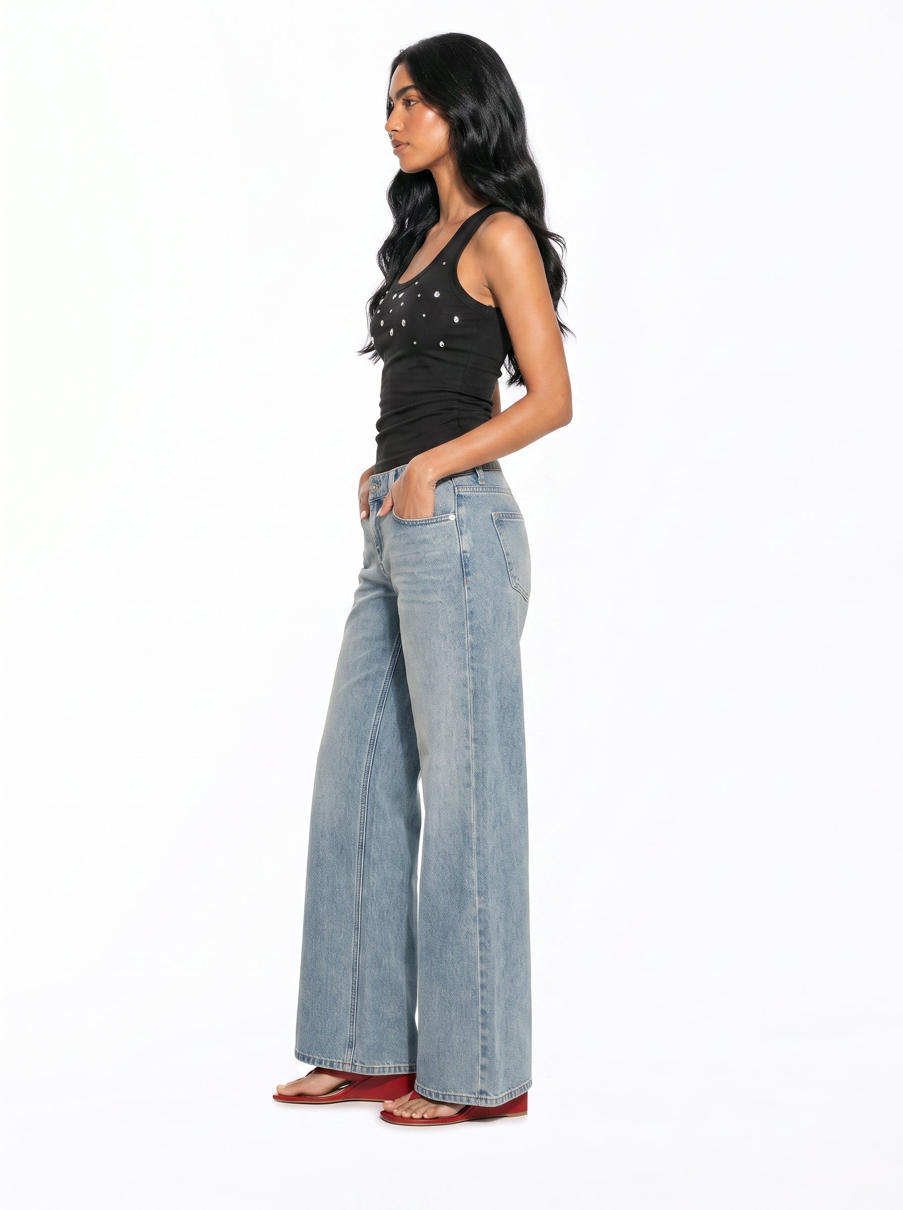Beaded Scoop Neck Tank Top