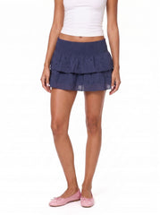 Ruffled Eyelet Mini Skirt