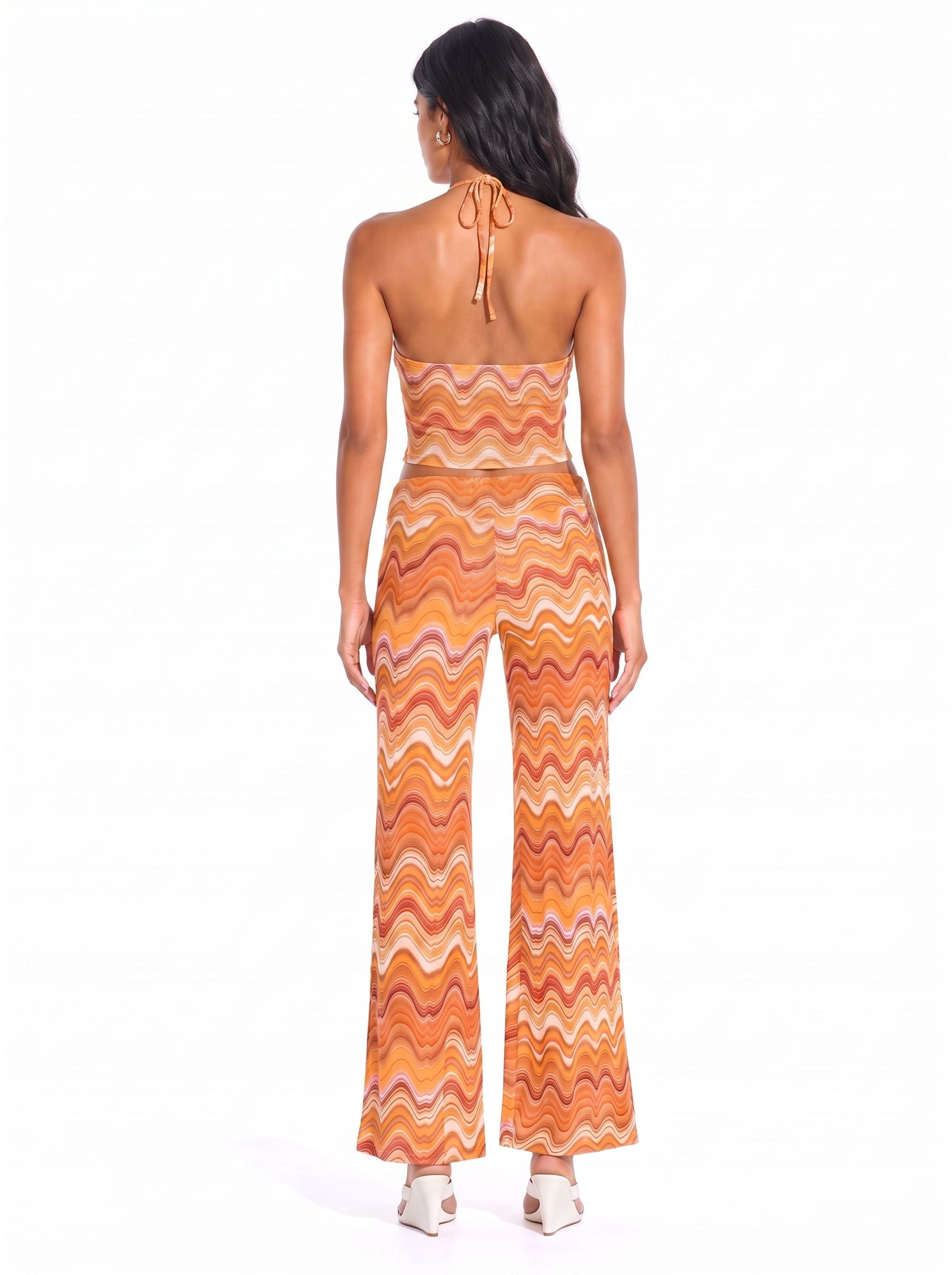 Chevron Halter Top and Wide-Leg Pant Set