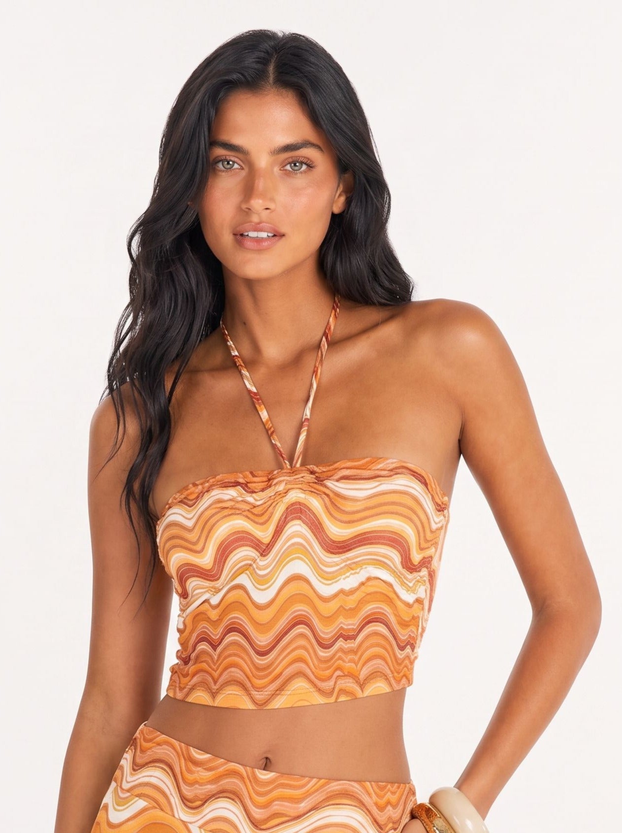 Chevron Halter Top and Wide-Leg Pant Set