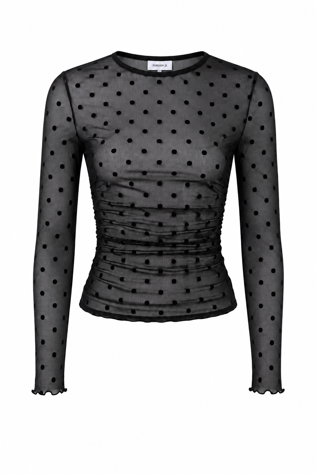 Polka Dot Mesh Ruched Crop Top