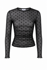Polka Dot Mesh Ruched Crop Top
