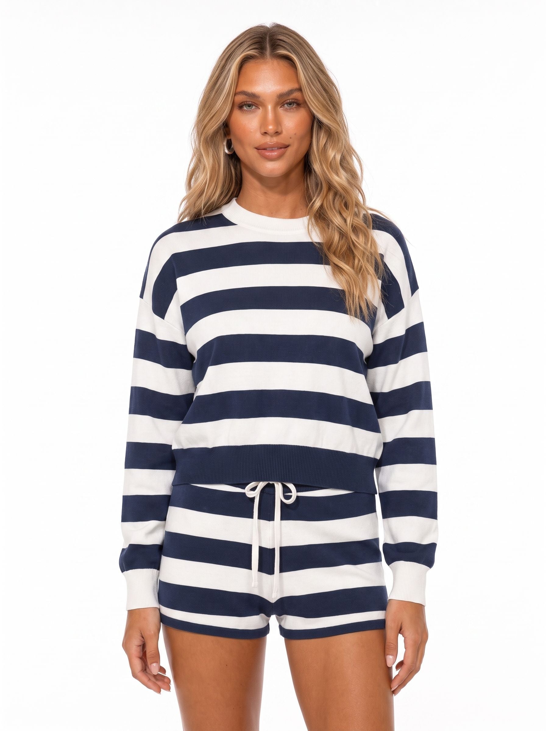 Striped Knit Sweater Top and Shorts Set